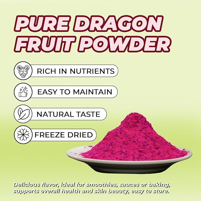 DARLAC FARMS Freeze Dried Red Dragon Fruit Powder 4Oz, Natural ingredients, Nutrient-rich, Vegan, No Add Sugar, Preservative-free, Convenient zip-lock Pouch, Perfect for Drinks, Smoothies, Baking