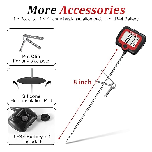 BOMATA Digital Candy Thermometer with Pot Clip, Deep Fry Oil Thermometer with Rotatable Display & Long Probe, for Candy Candle Making, Cooking, Food, Liquids, Water, Sugar.. Black