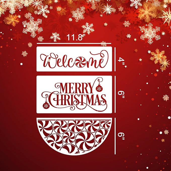 Christmas Stencils for Painting on Wood 12” Christmas Stencils for Crafts Reusable Holiday Doormat Stencil for Porch Hanger Fabrics Decor