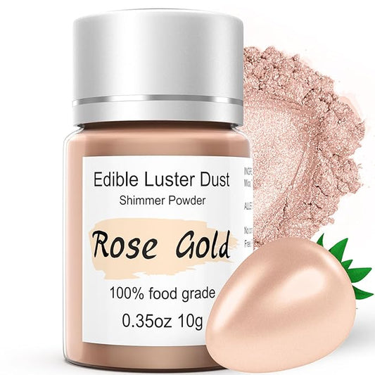 Rose Gold Luster Dust Edible Glitter for Cocktails – 10g Colaele Edible Shimmering Dust for Chocolates, Metallic Food Coloring Powder for Cake Decorating Edible Glitter for Drinks, No Gluten,Vegan