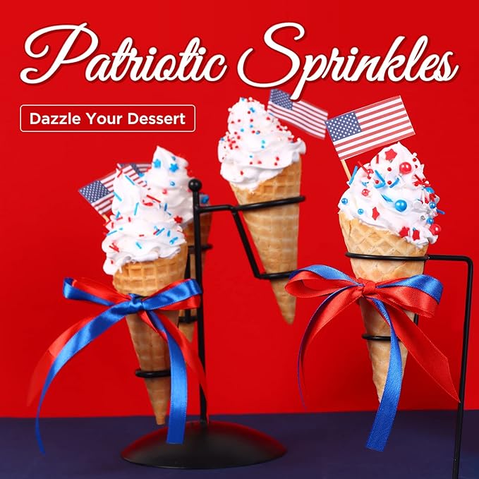 Edible Patriotic Sprinkles Nonpareils Red White and Blue 4th of July for Cake Decorating Baking, Ice Cream, Cookies, Cupcake Topper (6 Packs)
