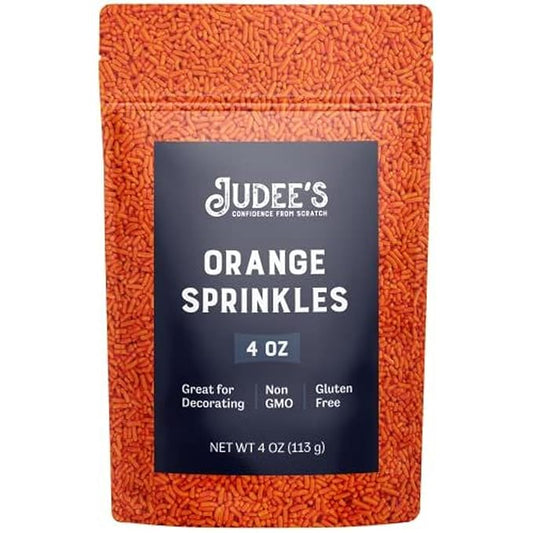 Judee's Gluten Free Orange Sprinkles - Nut-Free Dessert Toppings - Cake & Cookie Decoration with Edible Sprinkles - Ice Cream & Cupcake Toppings - 4 Oz