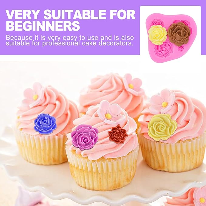 2 Piece Rose Fondant Molds for Cake Decorating - Multi-Size Flower Silicone Mold for Chocolate Gumpaste Wedding Birthday Party Cupcake Topper Supplies