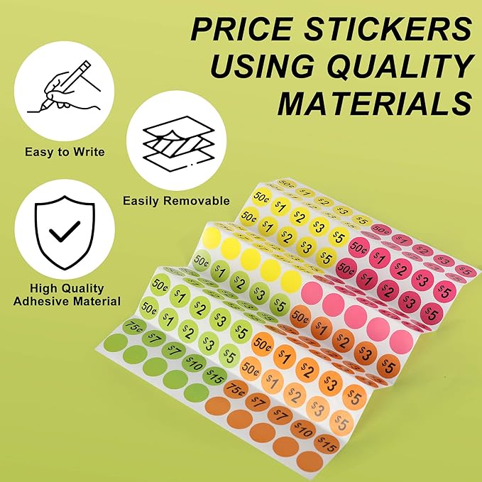 2800Pcs Garage Sale Price Stickers, 3/4 Inch Round Yard Sale Price Stickers, Removable Price Tag Labels for Yard Sales, Flea Markets, County Fairs & Retail Stores
