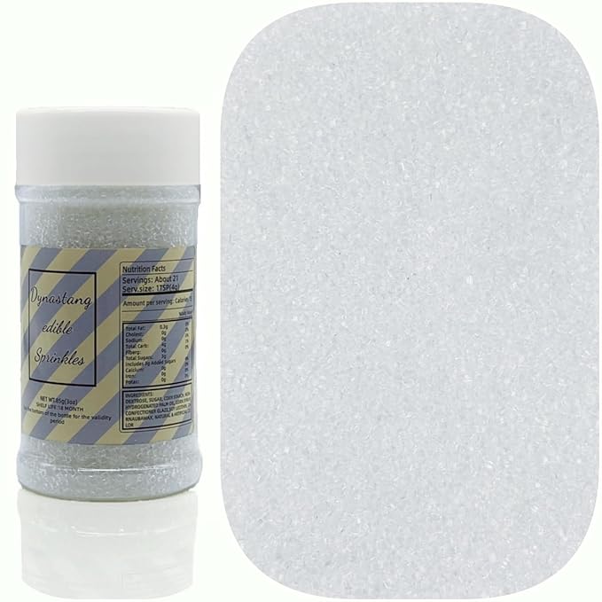 Dynastang White Sanding Sugar Sprinkles Edible Sugar Crystals Cake Decoration Cupcake Toppers Cookie Decorating Perfect for Cakes, Cupcakes, Desserts Toppings 3OZ
