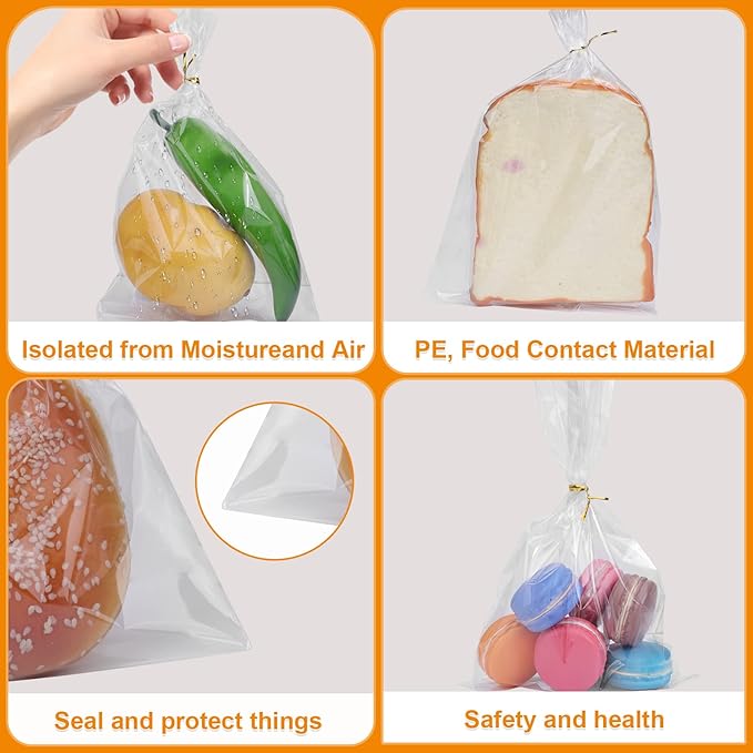 NEOACT 650 PCS Clear Flat Cellophane Treat Bags with 3x5,4x6,9.84 * 2", Treat Bags with Ties are Good for Pretzel Rods,Bakery, Cookies, Candies,Dessert.