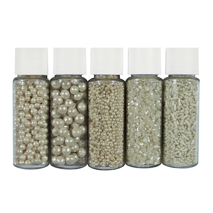 Confect Sprinkles for Christmas Cakes & Cupcakes Decoration | Birthday Sprinkles | Assorted Pack of 5 Wedding Glamour Pearl Sprinkles | Mix Dragees, Jimmies & Sparkling Sugar | Vegan, Gluten-Free, Soy-Free, Dairy-Free, Palm Oil-Free- 5 Oz