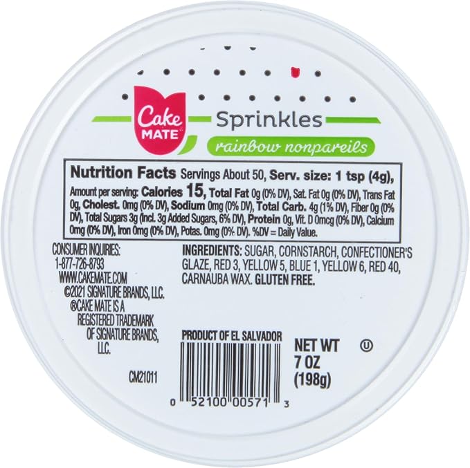 Cake Mate Rainbow Nonpareils Hard Sprinkles Tub with Resealable Lid, 7 oz (198 g) – Vibrant Round Sprinkles for Decorating Cakes, Cupcakes & Cookies