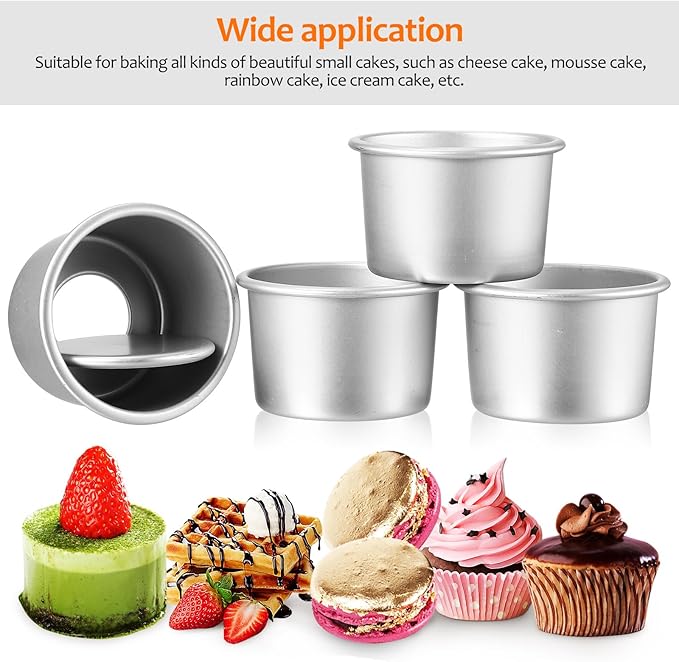 Zerodeko 4 Pcs Round Cake Pans with Removable Bottom, 2 Inch Aluminum Alloy Baking Molds, Nonstick Small Cake Tins for Cheesecake, Mousse, Chiffon, And Ice Cream