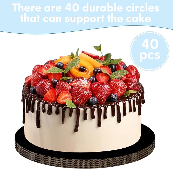 JCD 40 Packs Black Cake Boards Round,6inch Circles Rounds Base Food-Grade Cardboard,6 Inch Cake Plate（Thinner But Stronger(Black, 6inch/40Pcs)