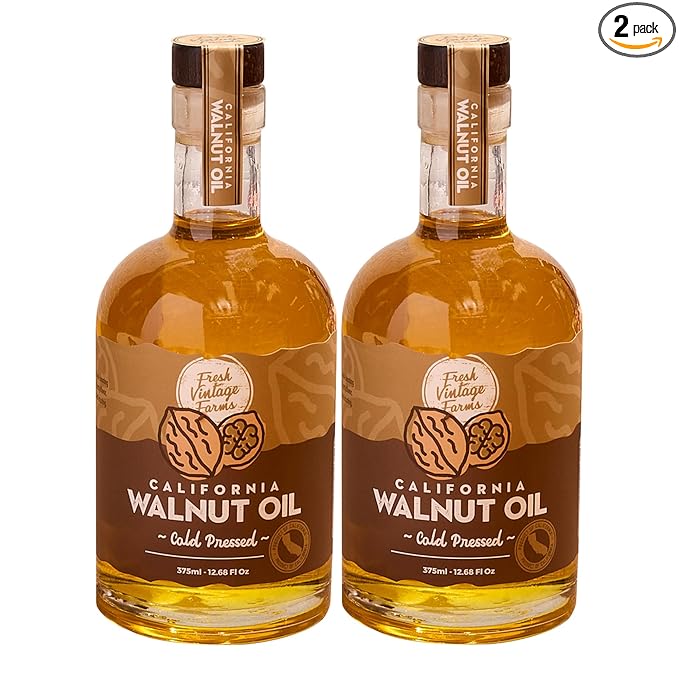 Fresh Vintage Farms 100% Undiluted Cold Pressed Walnut Oil | Wholesome & Nutritious Healthy Cooking Oil for Cooking, Baking, Grilling, Dipping, & Salads | Walnut Oil - 12.68 Fl Oz, Pack of 2