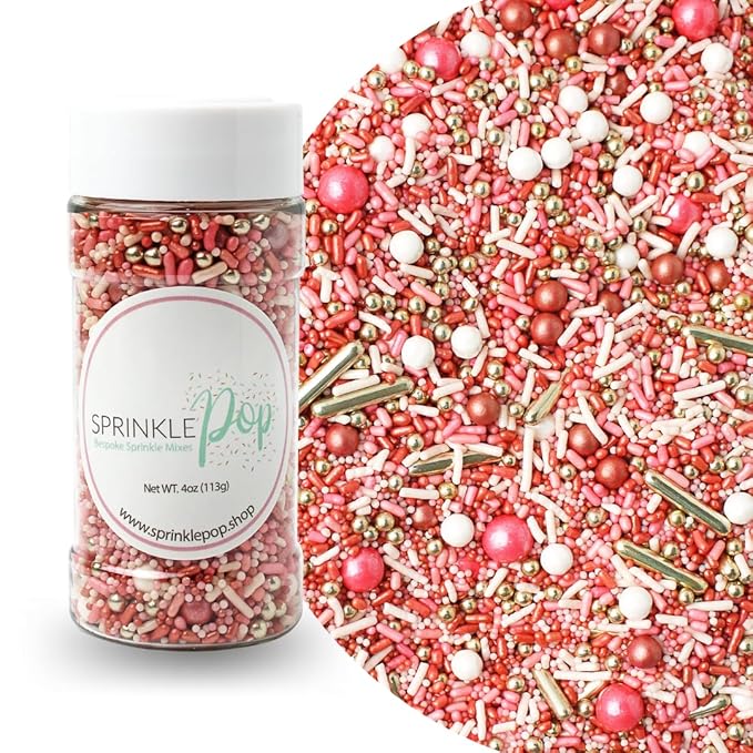 Sprinkle Pop Vintage Rose Gold Sprinkle Mix| Blush White Rose Gold Sprinkles with Gold Dragees| Sprinkles Made in USA for Decorating Wedding Bridal Shower Valentines Day Cakes Cookies Cupcakes, 4oz