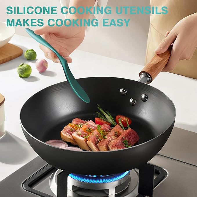 5-Piece Silicone Kitchen Utensil Set.Non-Stick & Heat Resistant Cooking Spatulas.Spoons & Turner-BPA Free.Dishwasher Safe for Baking and Frying