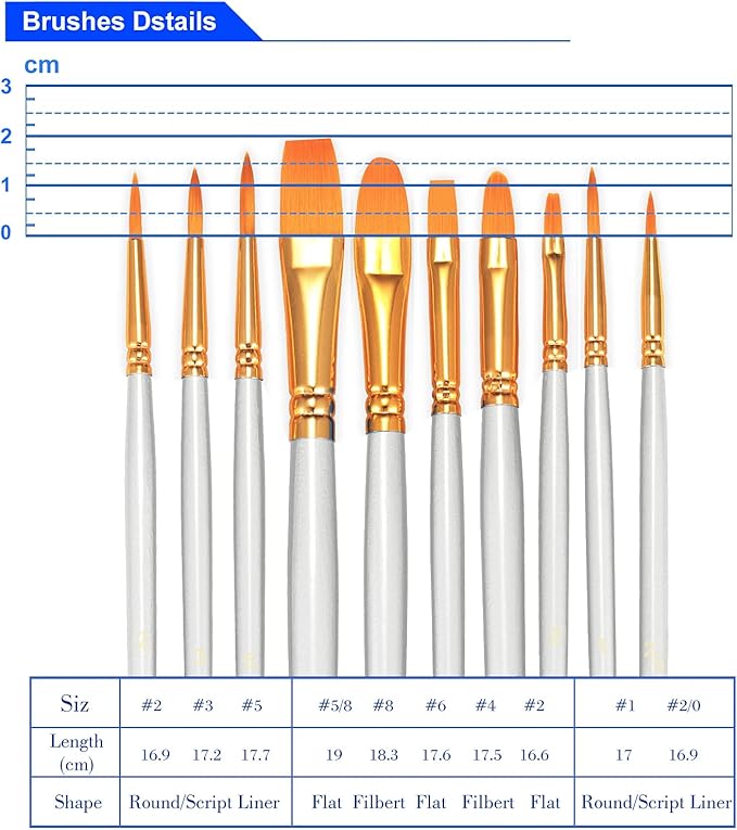 BOSOBO Paint Brushes Set, 6 Pack 60 Pcs Round Pointed Tip Paintbrushes Nylon Hair Artist Acrylic Paint Brushes for Acrylic Oil Watercolor, Face Nail Art, Miniature Detailing & Rock Painting, White