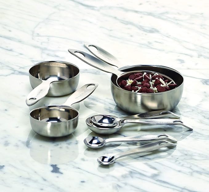 Amco Advanced Performance Measuring Cups - Essential Baking Tools, Multisizes, Silver, Heavy-Gauge Stainless Steel, Ergonomic Design, Space-Saving, Dishwasher Safe, Set of 4 with Engraved Measurements