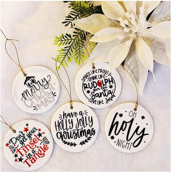 Small Christmas Stencils for Painting on Wood Reusable 4in Round Small Holiday Merry Christmas Stencils Ornaments Stencil for Wood Cards Scrapbook Journal Cookie Glass (16pcs Words 4in Round)