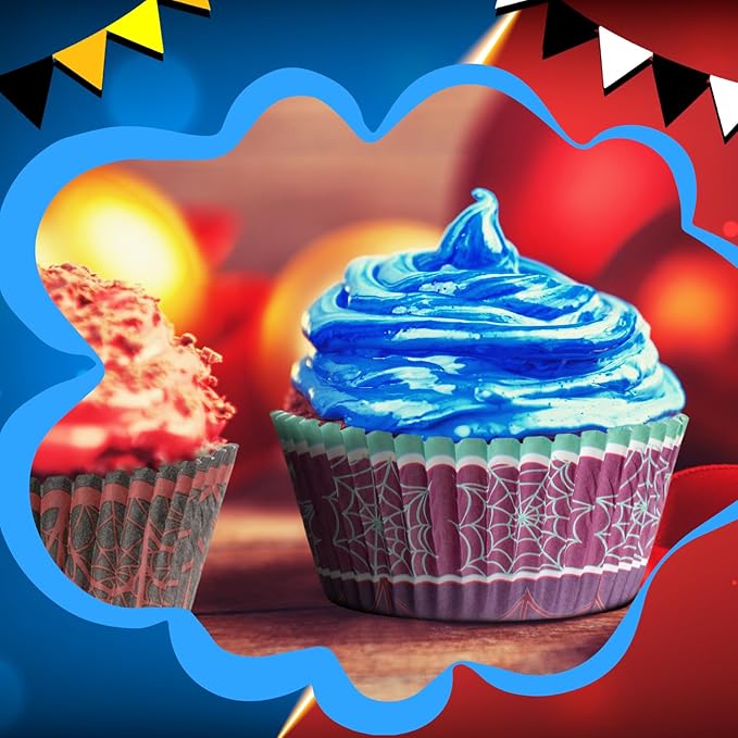 300 Pcs Red Blue Cupcake Liners Paper Baking Cups Spider Web Muffin Cake Wrappers for Cakes Baking Ice Cream Dessert Cheese Wedding Birthday Party Supplies (Fashion Style)