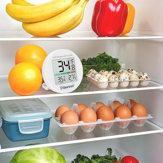Geevon Small Digital Refrigerator Thermometer 3 Pack, IP65 Waterproof Commercial and Home Use, Max/Min Record Function with LCD Screen, Stand and Magnetic Back, for Fridge, Freezer Scenarios