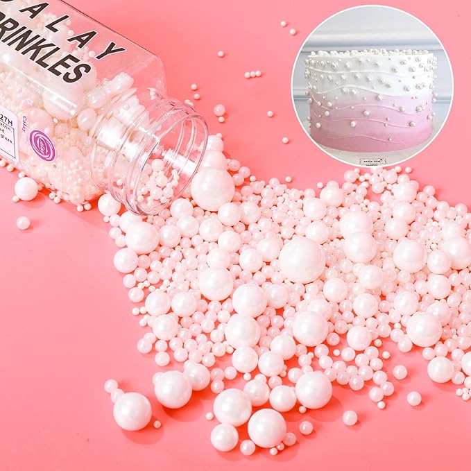 Edible White Pearl Sugar Sprinkles Candy 120g/ 4.2oz Baking Cake Sprinkles Cupcake Toppers Ice Cream Toppings Cookie Decorations Wedding Party Valentines Halloween Christmas Mother's Day Supplies