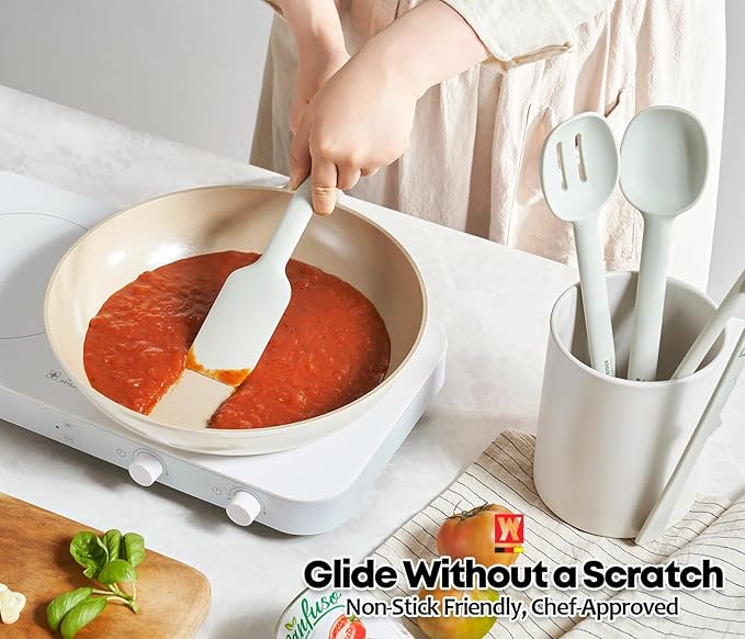 Light Gray Silicone Scraping Spatula: Cooking Tool with Heat Resistant, Protects Surfaces with Gentle Head Design, Cooking Spatula for Spreading & Mixing, BPA Free (11.22inch x 2.17inch)