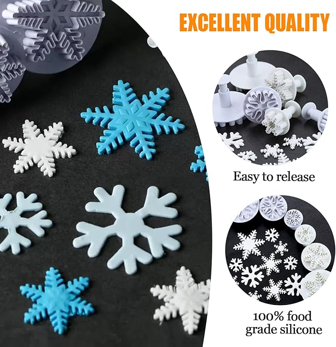 3pcs Snowflake Pattern Plunger Cake Cutter Fondant Cookie Mold Craft DIY Decorating Tools Set