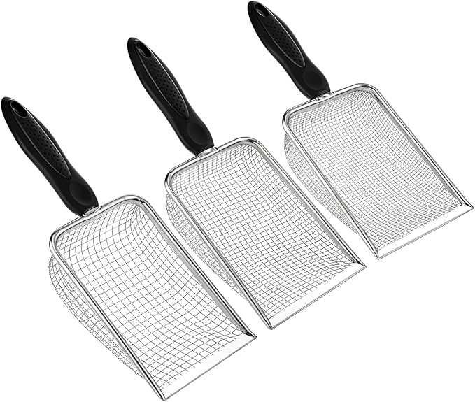 3 Pcs Gardening Soil Sifter 2.8/3.8/5 mm Mesh Garden Sand Compost Sieves Scoop Garden Shovels with Handle for Rocks Dirt Compost Filtration Planting Tool Accessories Supplies Stainless Steel