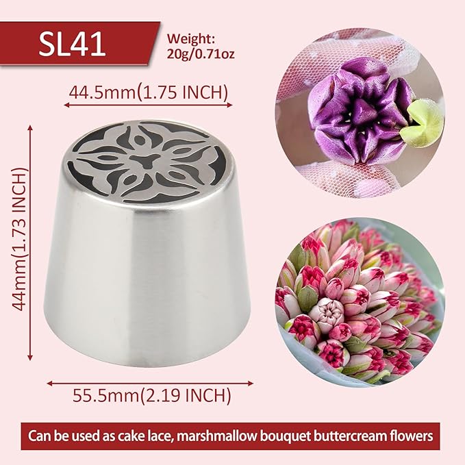 Extra Large Russian Piping Tips for Marshmallows Stainless Steel Flower Frosting Nozzles many styles Cake Decorating Baking tool for Buttercream, Cupcakes Cookies(SL41)