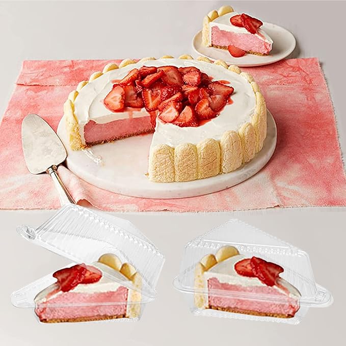 Goiio 200 Pieces Cake Slice Plastic Containers, 4.33 Inches Hinged Lid Cheese Cake Container, for Home, Bakery and Cafe