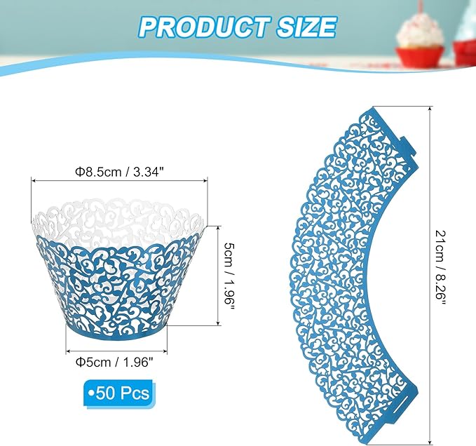 PATIKIL Cupcake Wrappers Paper, 50 Pack Baking Cups Standard Vine Decoration for Anniversary Birthday Weddings and Parties, Reflective Blue
