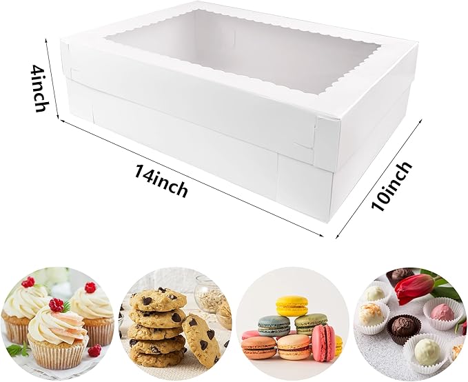 MUMULULU 15 PCS 14x10x4 Inch Cake Boxes with Window White Bakery Boxes Large Treat Box for Donuts Cookies Dessert Cupcakes Pastry Baking Pie Packaging