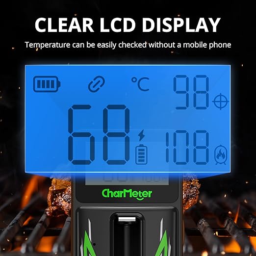 Smart Wireless Meat Thermometer with Ultra-Thin Probes, App Control Bluetooth Meat Thermometer, LCD Screen Wireless Thermometer for Smoker,Grill, and Oven, Free Hand