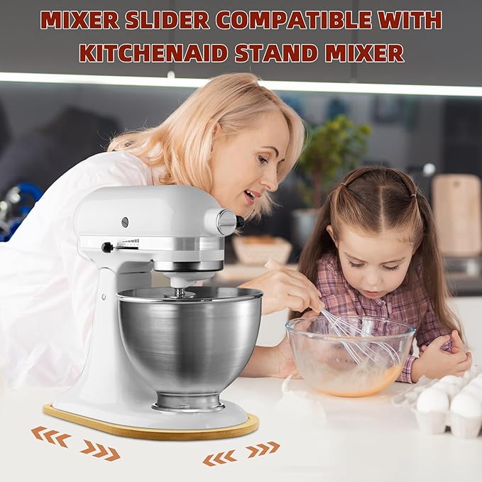 Mixer Slider Compatible with 3.5 QT Kitchen Aid Stand Mixers, Kitchen Countertop Storage Mover Sliding Caddy Mixer Slider Mat for Kitchen Aid Stand Mixer Accessories Attachment (Bamboo - Natura)