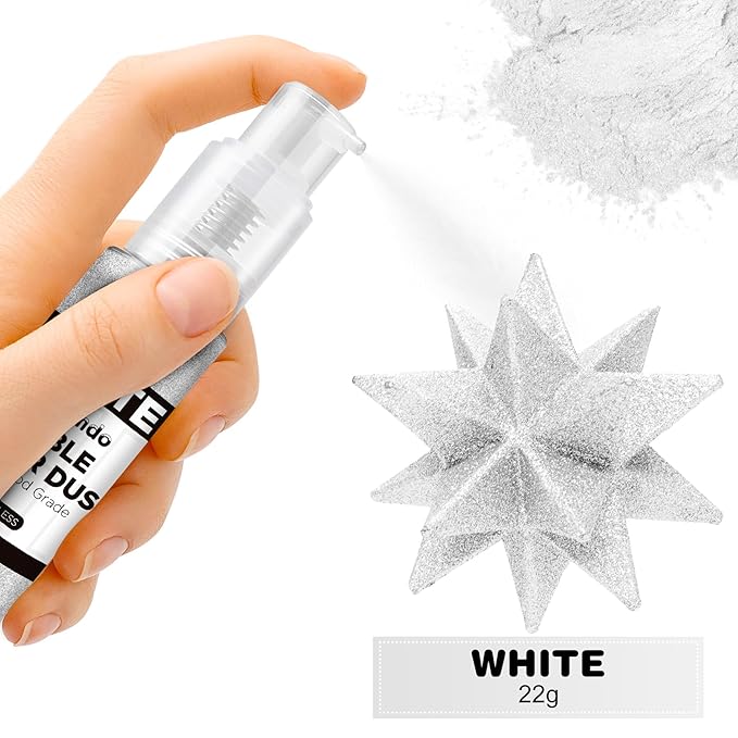 Edible Glitter Spray 22g (White) - Metallic Food Coloring Powder, Food-Grade Glitter, Metallic Shimmer Edible Color Powder - Flash Powder for Beverages, Cocktail, Cake Decorating, Baking, Icing, Candy