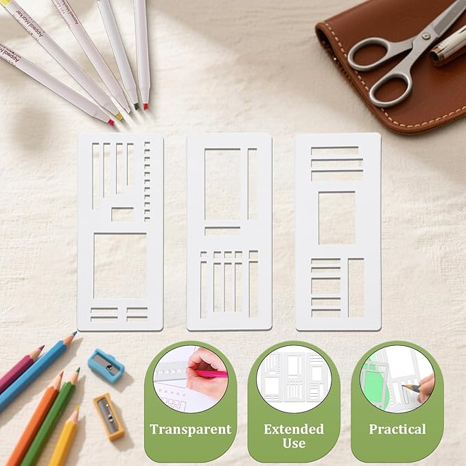 Handmade Flexible Record Template, Planner Stencil Set for Dot Grid Journals, DIY Flexible Drawing and Checklist Templates Suitable for Various Occasions (A+B+C)