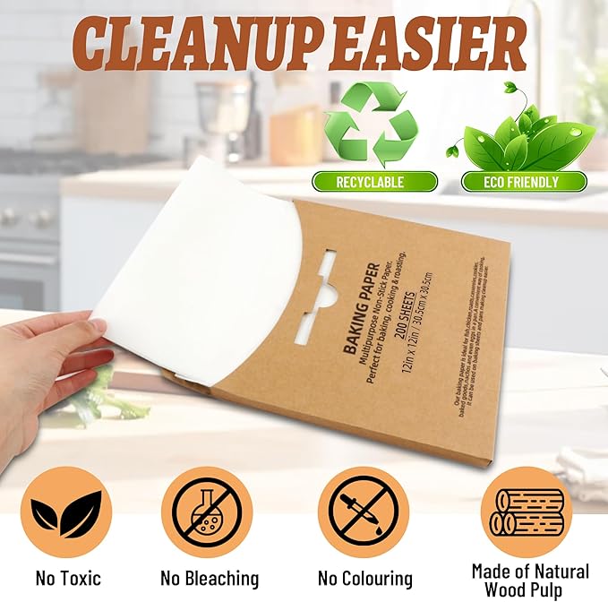 200 Pcs Parchment Paper Baking Sheets, 12"x12" Precut Non-Stick Baking Parchment Paper Sheets Bun Sheet Pan Liners.Baking Grilling Air Fryer Steaming Bread Cup Cake Cookie (White-12"x12")