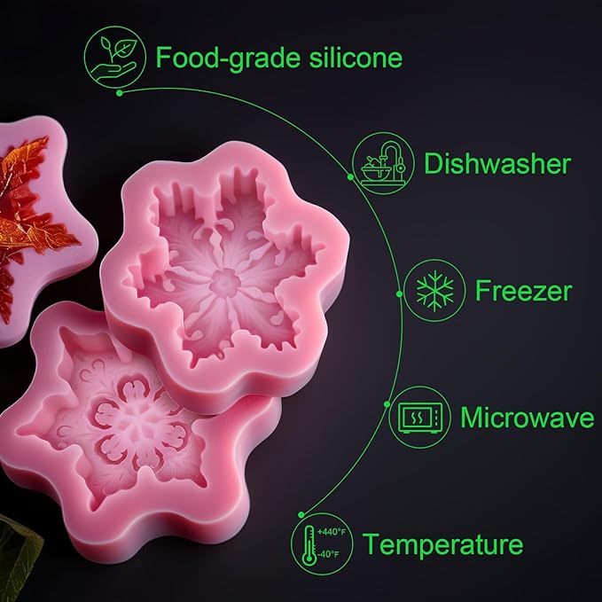 Snowflake Silicone Molds Christmas Snowflake Soap Molds Snowflakes Candle Mold 3D Christmas Silicone Chocolate Mold for Making Soaps Candles Bath Bomb Cookie Cake Candy Chocolate Muffins Ice(4 Pink)