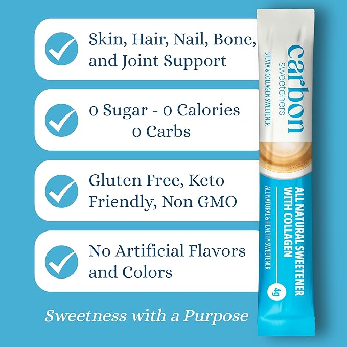 Carbon Sweeteners Variety Pack – Stevia Sweetener Packets with Collagen, Turmeric, and Inulin – Supports Joint, Skin, Immunity & Gut Health – 30 Single Serve Sachets (3 Functional Flavors, 10 Each)