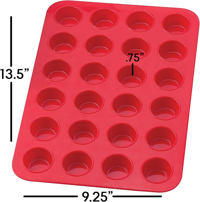 Mrs. Anderson's Baking Silicone 24-Cup Mini Muffin Pan, Non-Stick European-Grade Silicone, 13.5 x 9.25 x .75-Inches