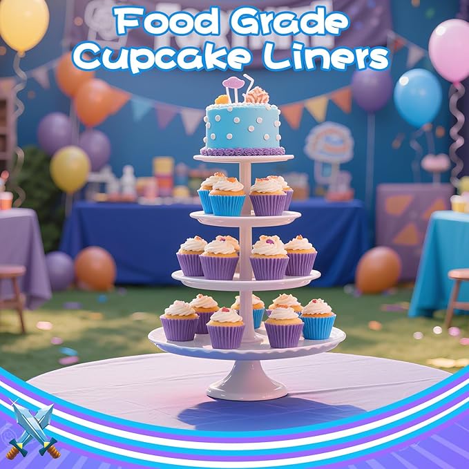 200PCS Purple and Blue Cupcake Liners Mini Muffin Baking Cups Wrappers for Jellyfish Birthday Party Supplies Disposable Pastel Cupcake Papers for Blue and Purple Ocean Theme Party Decorations