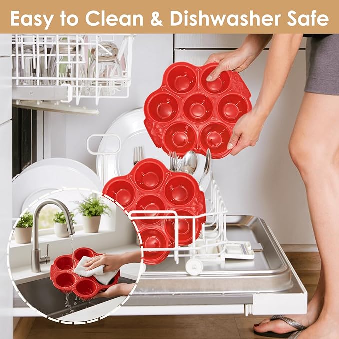 Youeon 2 Pack Red Ceramic Muffin Pans, 7 Cup Nonstick Cupcake Baking Pans with Floral Handles, Oven & Dishwasher Safe Muffin Tins for Muffins, Cupcakes, Mini Cheesecakes, Holiday Baking Gift