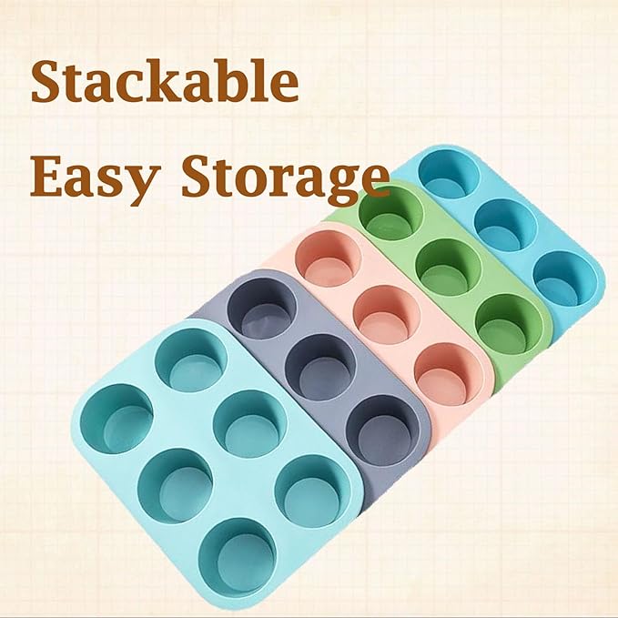 6 Cups Silicone Mini Muffin Pan Set, Nonstick Mini Cupcake Pans, 2pcs BPA Free Small Muffin Tin for Baking