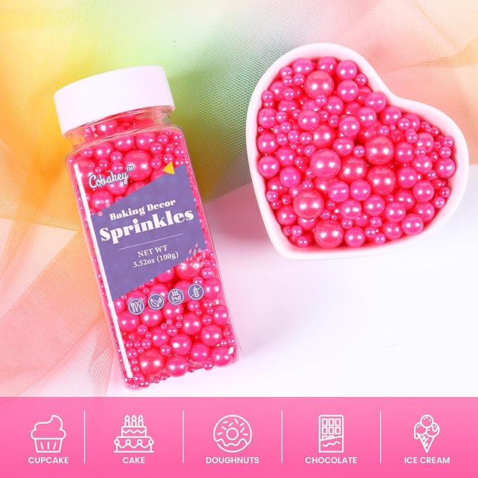 Cobakey Pink Sprinkles for Cake Decorations 3.52 ounce Edible Pearl Sprinkles for Cupcake Toppers Wedding Party Valentines Halloween Christmas Holiday Supplies