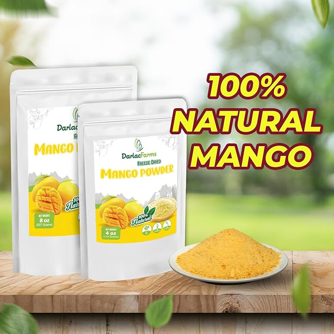 DARLAC FARMS Freeze Dried Mango Powder 8Oz, Natural ingredients, Nutrient-rich, Vegan, No Add Sugar, Preservative-free, Convenient zip-lock Pouch, Perfect for Smoothies, Baking, Seasoning