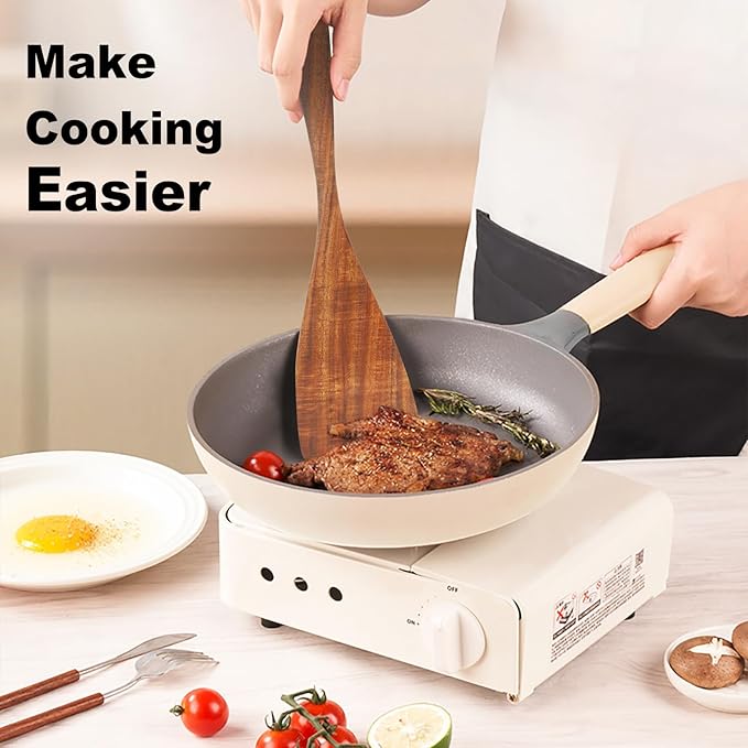 Wooden Spatula Nonstick Turner Acacia Wood, Long Handle Flat Frying Spatulas Handmade for Kitchen Gifts, Ideal Cookware Utensils for Cooking Eggs, Fish, Pancakes
