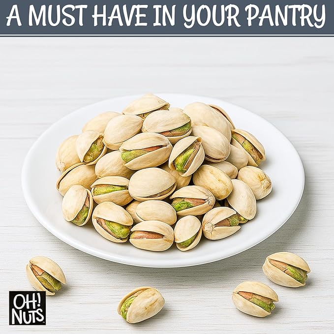 Oh! Nuts Pistachios – Roasted Unsalted, 2 LB Bag – Sodium-Free, All-Natural California Pistachios – Vegan, Gluten-Free, Heart-Healthy Snack