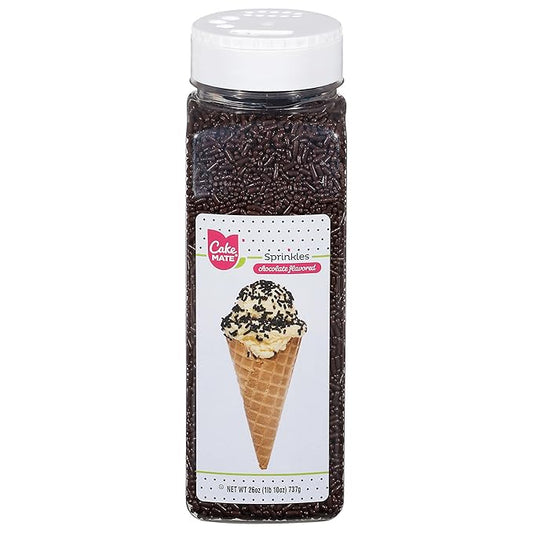 Cake Mate Chocolate Dessert Sprinkles, Easy Pour Lid - Edible Cake Decorating and Baking Sprinkles for Cookies, Cupcakes, and Ice Cream Toppings - 26oz (Chocolate)
