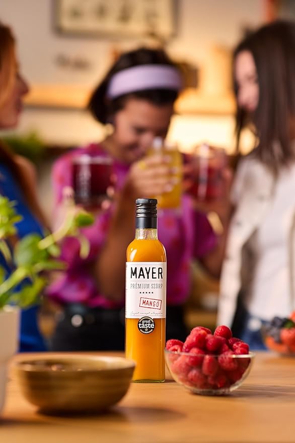 Mayer Mango Syrup for Drinks & Cocktails – Handcrafted in Hungary, Natural Mango Flavoring Syrup – Over 50% Real Fruits for Martini, Mocktail, Smoothie, Lemonade, Pancakes, Ice Cream – Vegan, Gluten-Free – (16.9 Fl Oz each / Pack of 2)