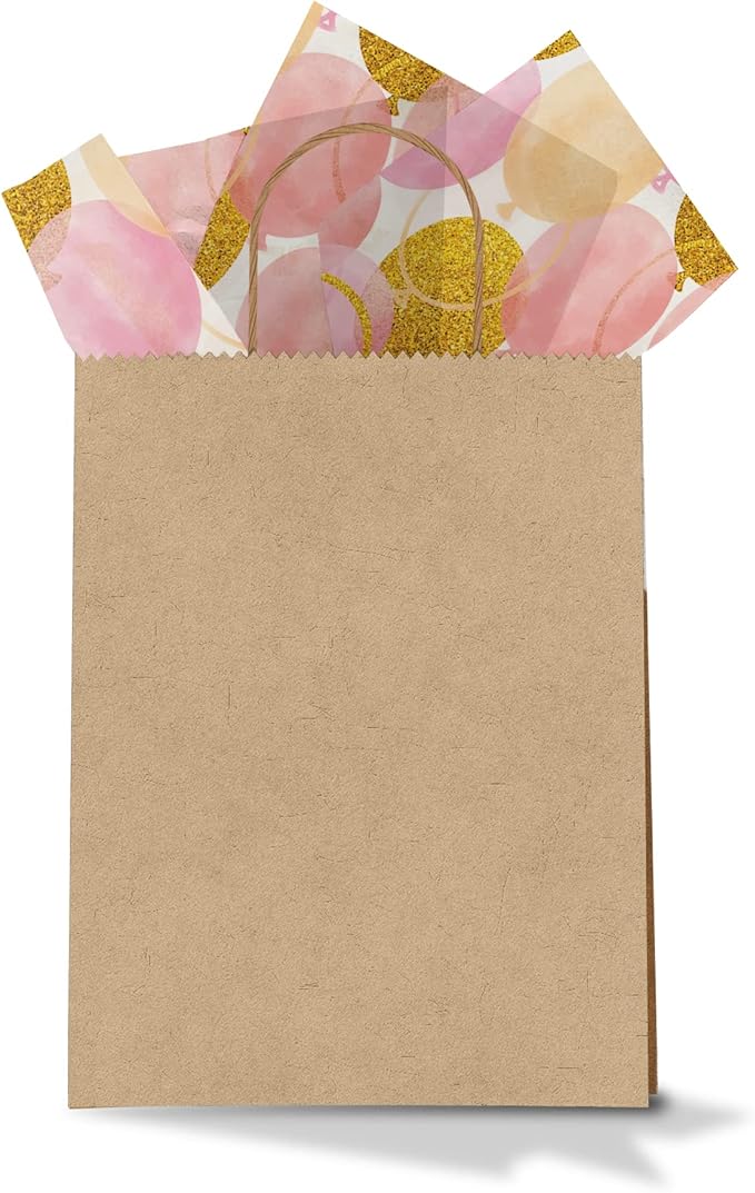 Pink and Gold Balloons Birthday Printed Tissue Paper for Gift Bags or Boxes and Wrapping - Bulk Decorative Art Tissue Paper for Packaging and Gifting | 24 Sheets 20" x 30"