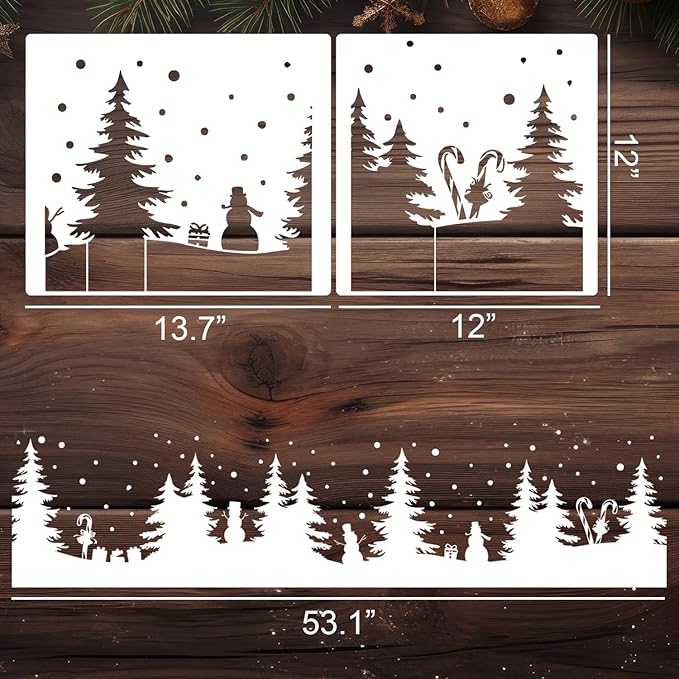 Christmas Stencils for Window Glass Large Christmas Stencil for Crafts Reusable 53.1” Winter Forest House Village Holiday Drawing Templates for Painting on Window Glass Doormat Wood Sign