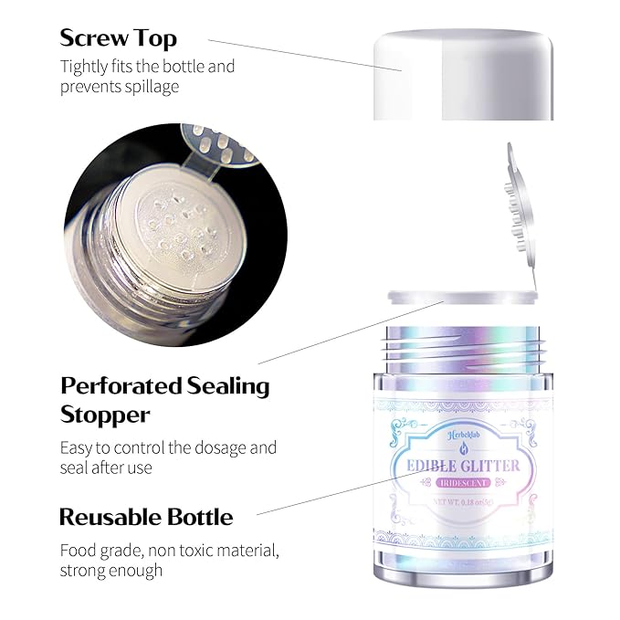 Iridescent Edible Glitter – 5g Rainbow Luster Dust Drink Glitter, Food Grade Shimmer Powder for Cocktails, Cakes, Beverages, Chocolate & Candy